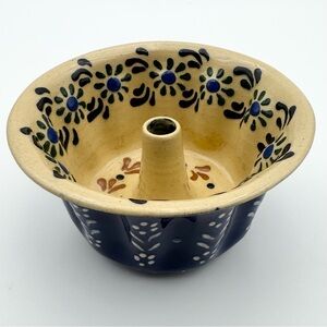 Vintage Bürgel Thuringia Bundt Pan ~ Floral Blue Folk Art Glaze Germany 5.5”